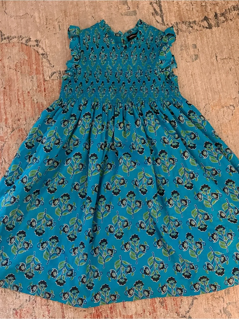 French Connection Teal Floral Smocked Dress